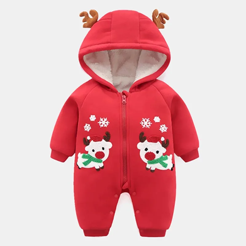 B01Red IYEAL/Рождественская одежда для малышей; очень теплый флисовый новогодний костюм с капюшоном и рисунком оленя для маленьких мальчиков и девочек; зимние комбинезоны - Цвет: B01Red