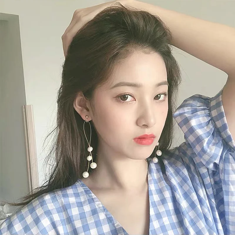 Женские длинные серьги с жемчугом элегантные подвески со змеиной цепочкой и