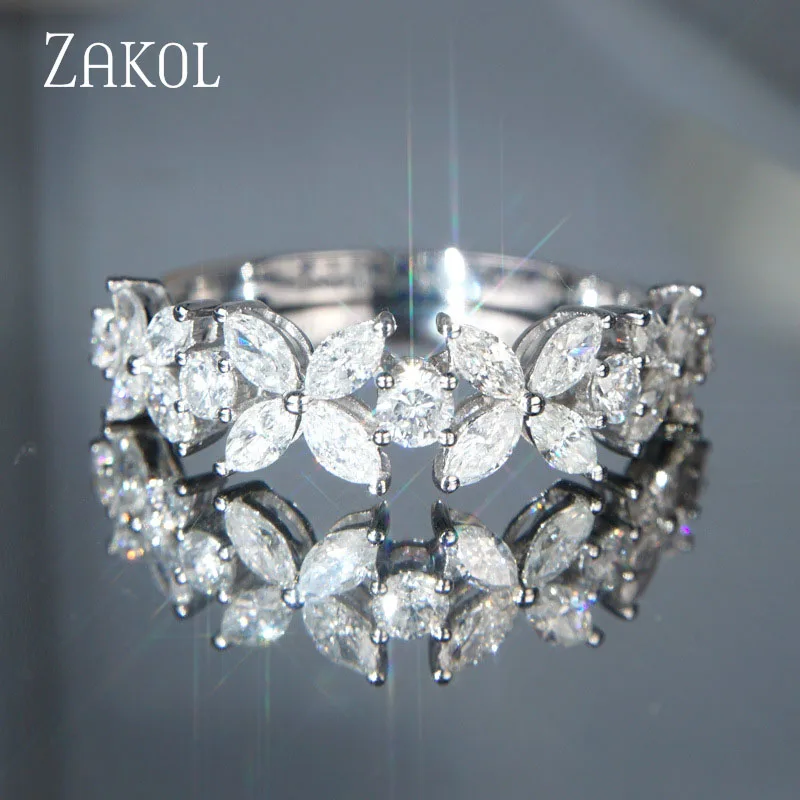 

ZAKOL Simple Fashion AAA Cubic Zirconia Flowers Finger Ring Elegant Crystal CZ Engagement Rings Anniversary Gift for Women