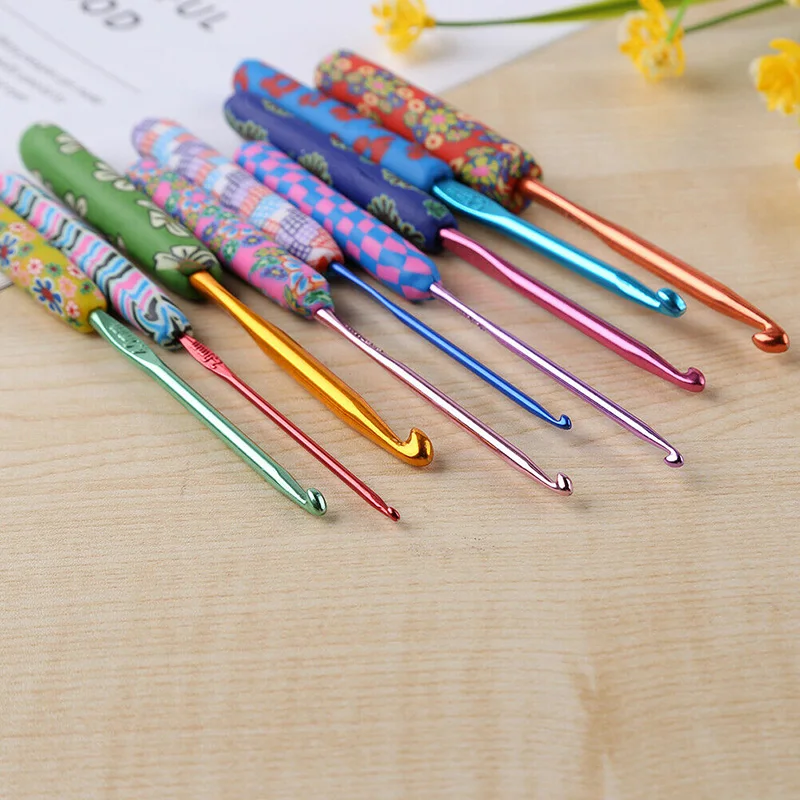 

9pcs Aluminum Crochet Hook Set Polymer Clay Handles Knitting DIY Craft Yarn Weave Sweater Scarf Sewing Braid Knitting Tools