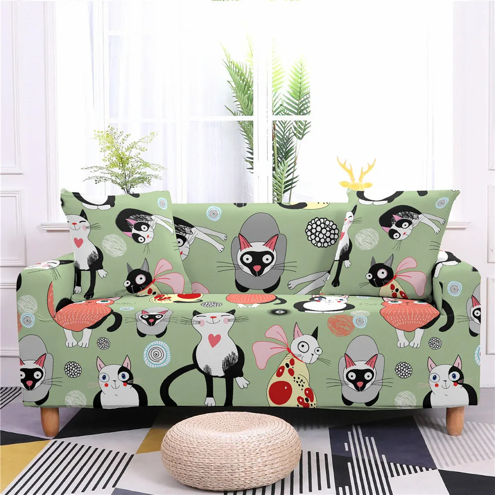 Чехлы для диванов на 1/2/3/4 места с милым мультяшным рисунком кота гостиной