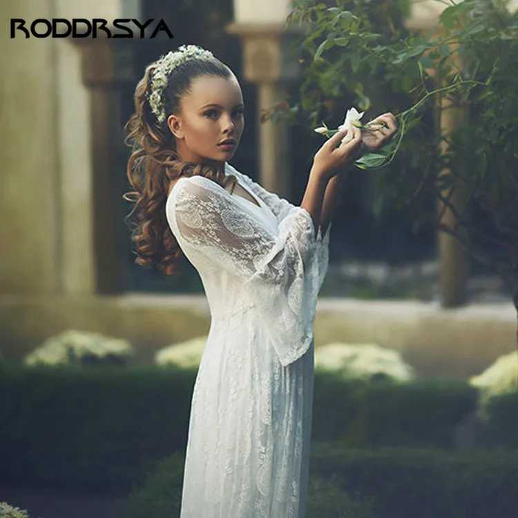 

Flared sleeves Flower Girl Dresses for Weddings Lace vestidos para niÃ±as Comunion kiz cocuk elbise Party Dresses Beach Seaside