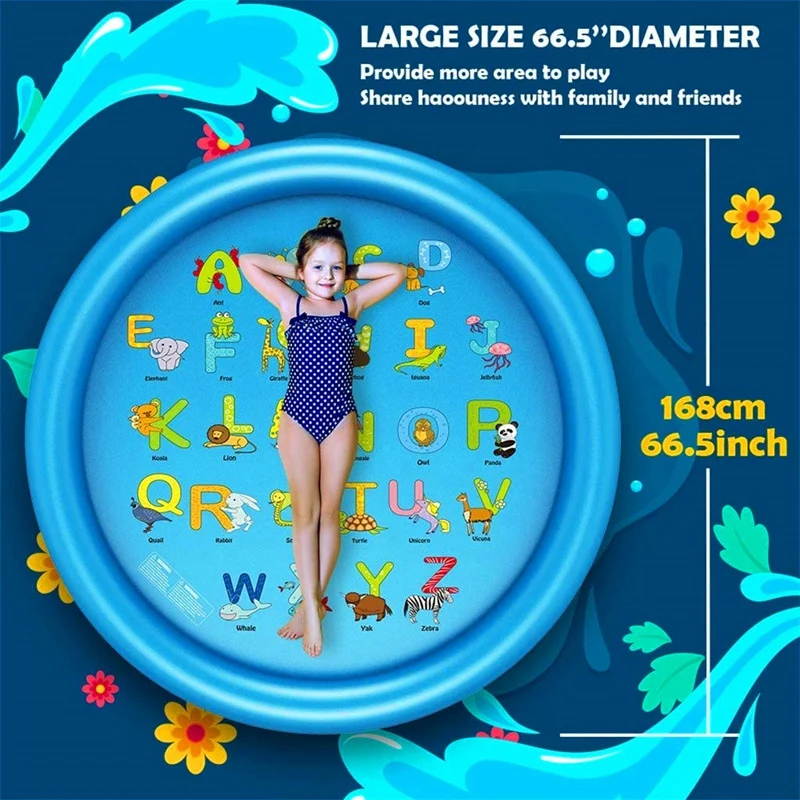 

170cm Children's Inflatable Paddling Pool Sprinkler Pad Paddock Outdoor Summer PVC Round Fountain