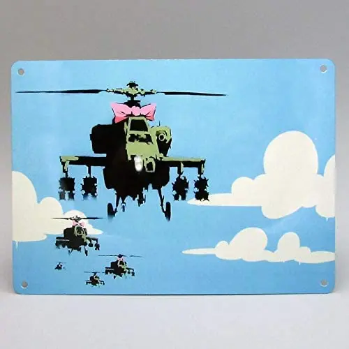 

Banksy Sign Happy Chopper Photo Metal Sign Aluminum Sign for Wall Plaque Poster Cafe Bar Pub Gift 8 X 12 INCH