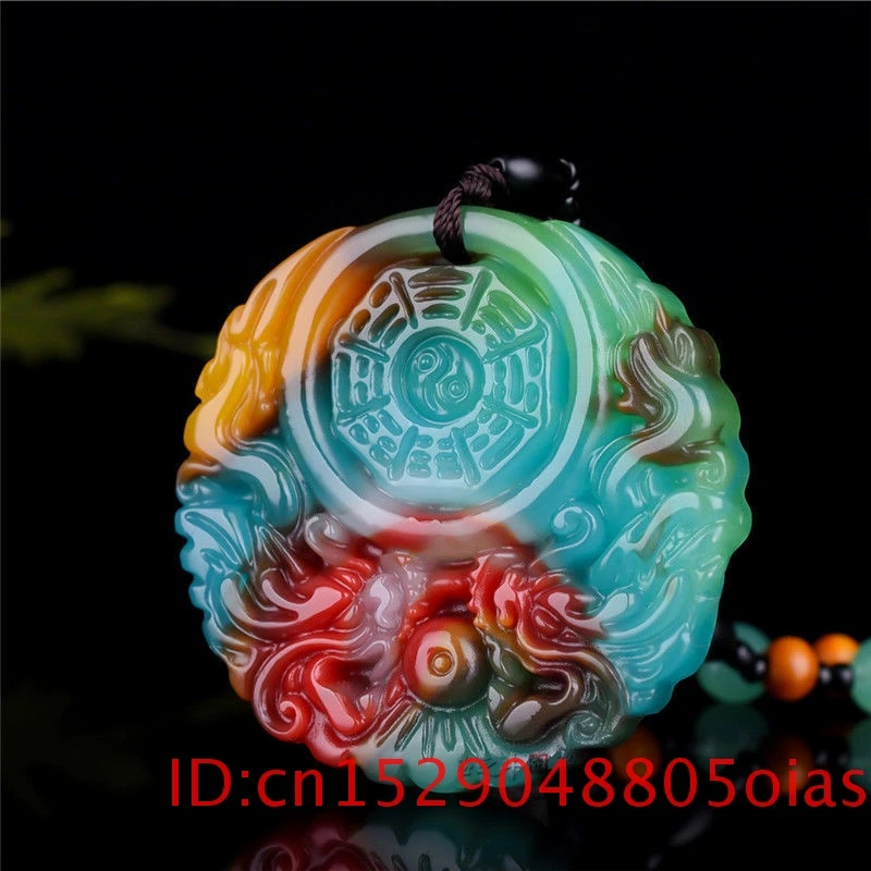 Китайский Натуральный Цвет Нефритовый дракон восемь диаграмм кулон ожерелье