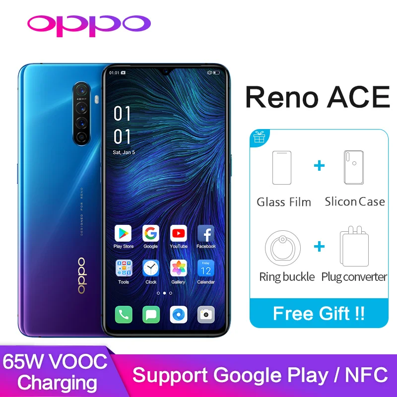 OPPO Reno Ace Поддержка Google Play NFC Global rom OTG type C 8 Гб 128 ГБ МП 65 Вт Super VOOC 90 Гц gps wifi мобильный