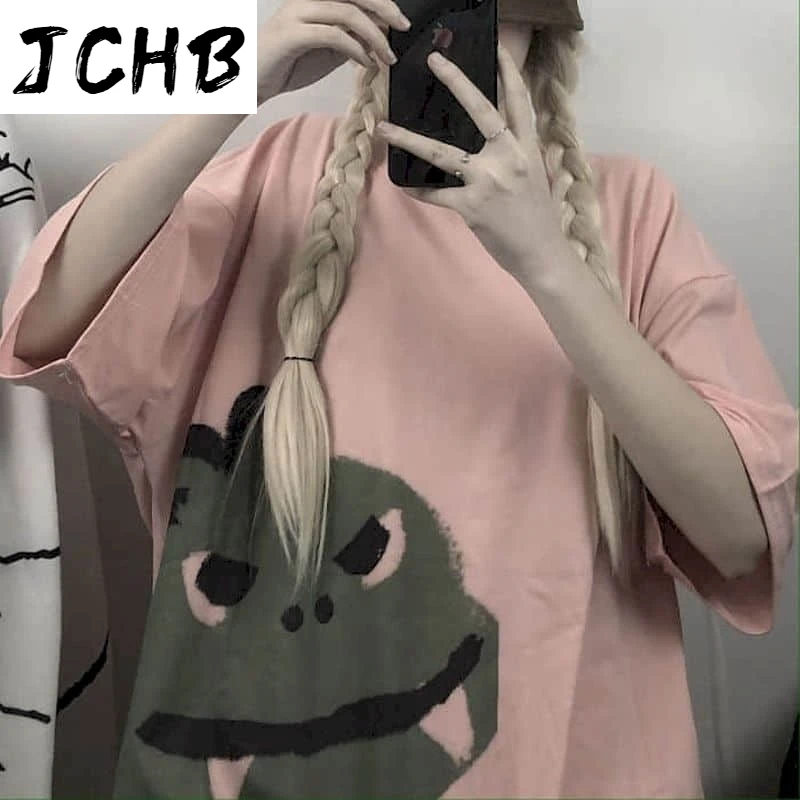 

2021 New Short-sleeved Tshirt Women t Shirt Female Students Korean Loose Summer Wild Dark White T-shirt Ins Harajuku Style Top
