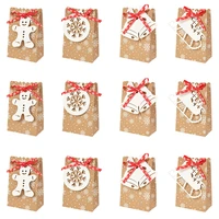 12pcs christmas candy cookie packaging kraft paper box bag bow gift boxs supply home party xmas decoration new year gift navidad