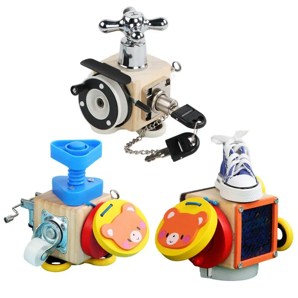 

Wooden BusyCube Children Hands Ability Training Lock Box Early Learning Busyboard Fidgets Cube Baby Montessori Educational Toys