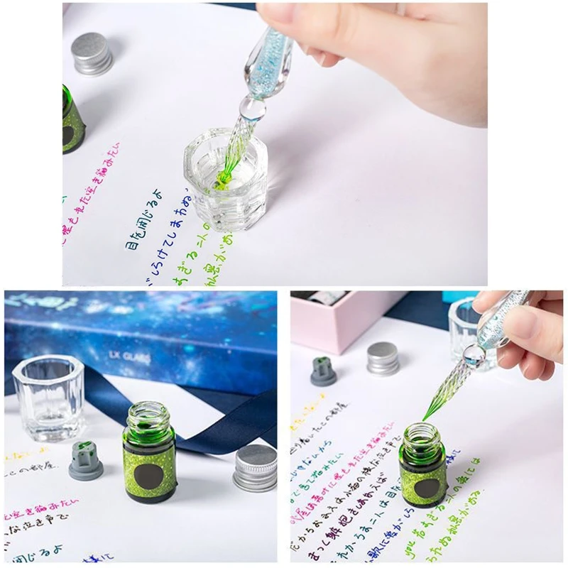 

Crystal Starry Sky Glass Ink Pen Glass Dip Pen For Writing Fountain Pen Set Gift 1XCB