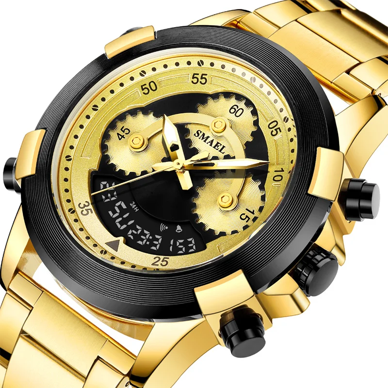 Мужские водонепроницаемые кварцевые часы из нержавеющей стали с цифровым