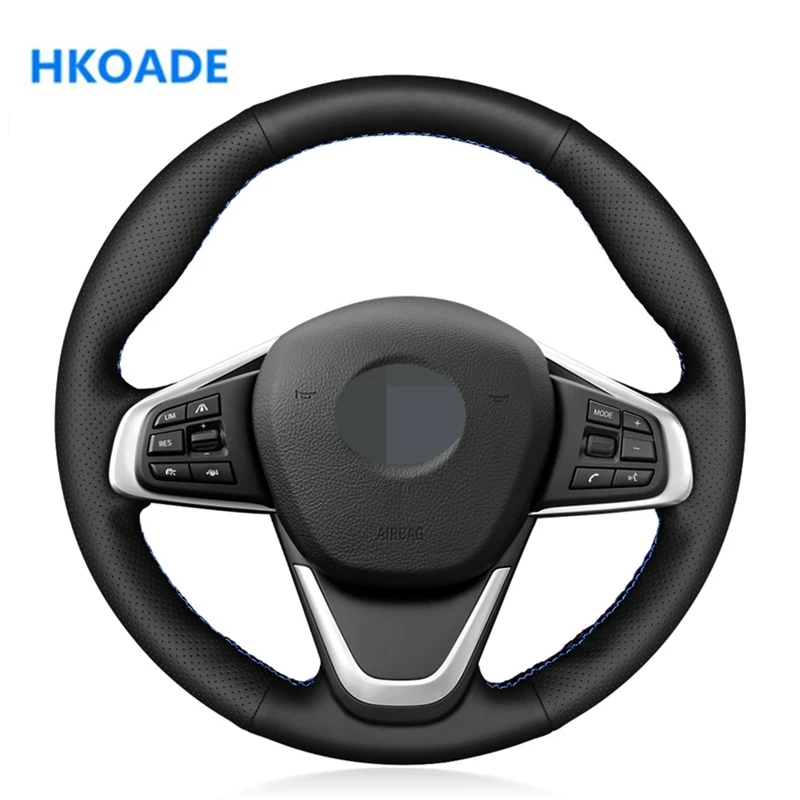 Самодельный черный чехол из натуральной кожи прошитый вручную Модный на руль