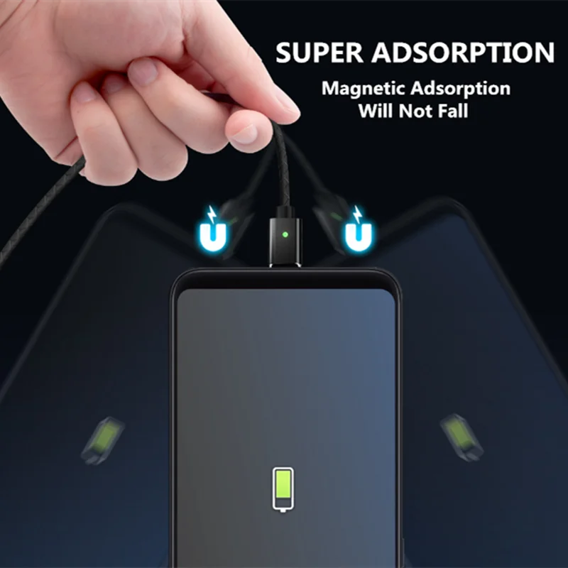 Магнитный кабель 3A Micro USB Type C для быстрой зарядки телефона зарядный провод iPhone 11
