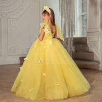 yellow tulle princess dress puffy flower girl dresses baby girl dress kid brithday dress first communion wedding party gown
