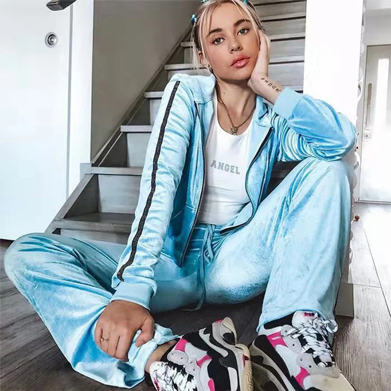 Tracksuits Women 2 Piece Set Lounge Velour Sportwear Spring Autumn Casual Hooded Coat + Pants Outfits Joggers |