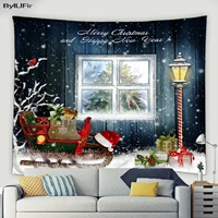 3d christmas tapestry blue retro window street lamp snowflake xmas tree winter bird wall hanging blanket for bedroom dorm decor