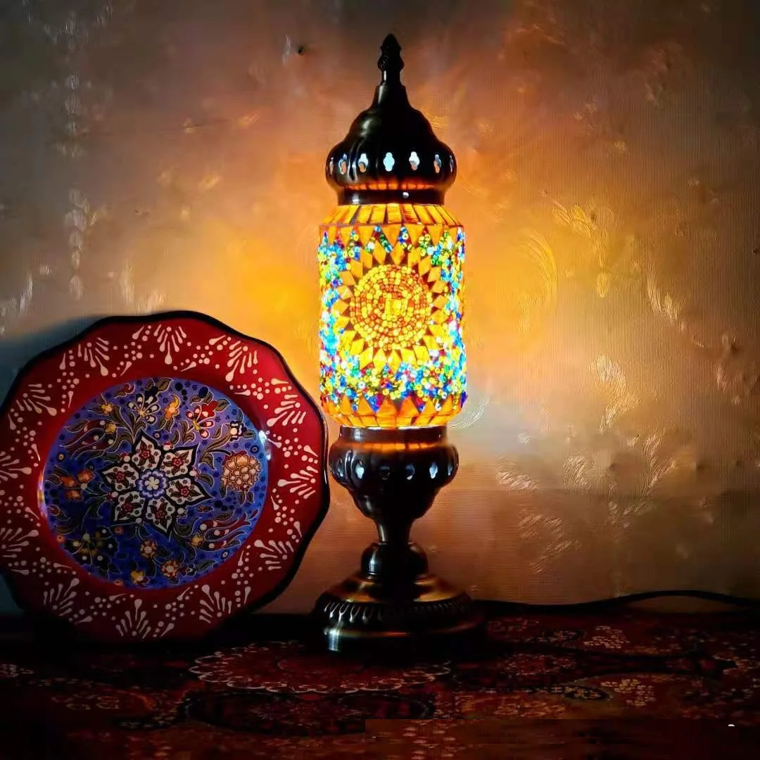 

Bedside Table Lamp Stained Glass Turkish Style Homestay Decoration Classical Retro Romantic Decoration E27 Lamps for Bedroom