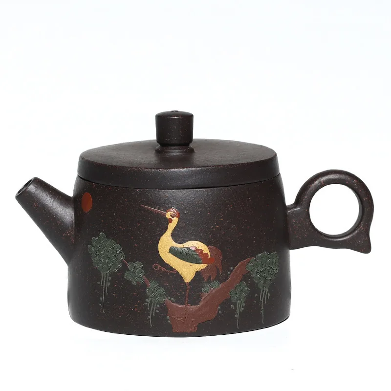 

Hundred Believe Dark-red Enameled Pottery Teapot Yixing Full Manual Black Jinsha Clay Painted Songhe Yannian Pot Competitive