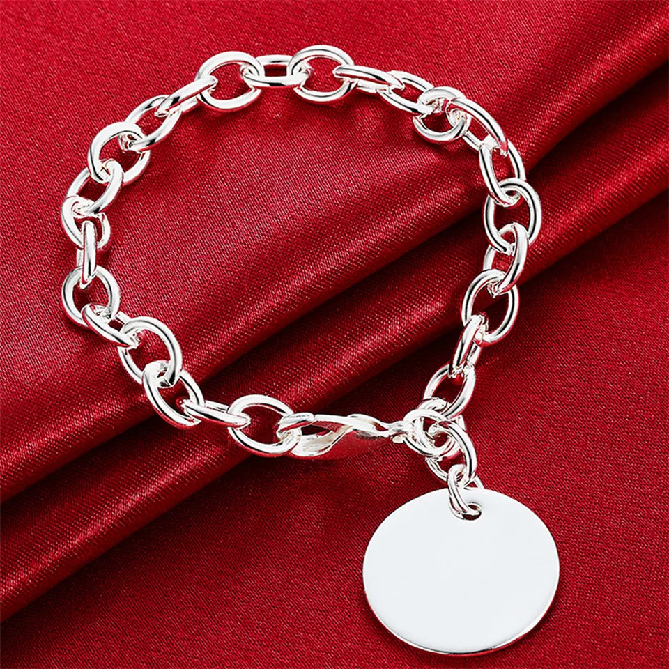 Лидер продаж серебряный браслет с круглыми бирками женская мода ювелирные