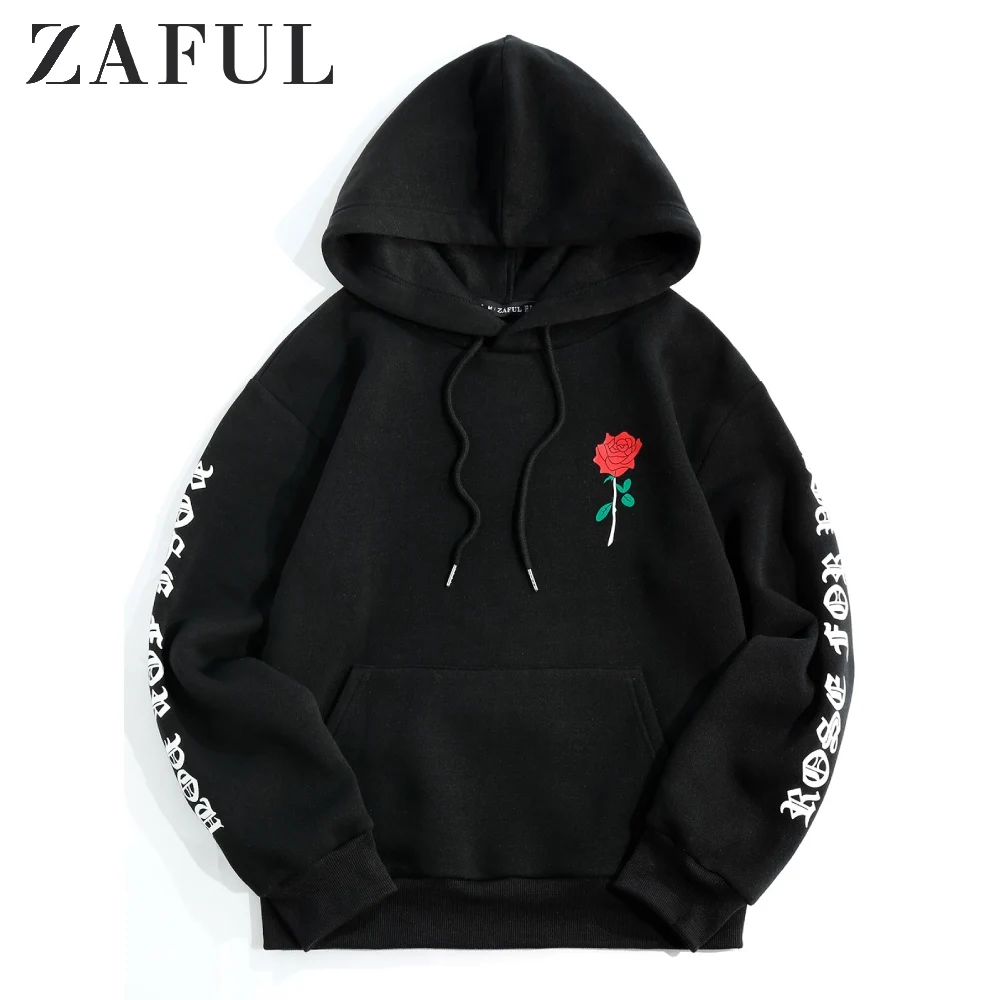 ZAFUL/Осенняя теплая толстовка с принтом букв и розами заниженным плечом передним