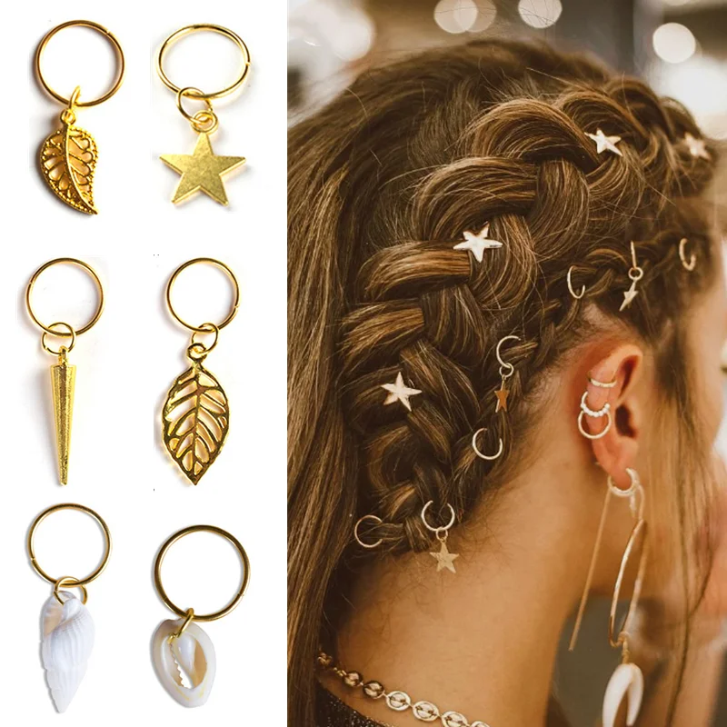 5pcs Gold Star Maple Leaf Diy  Hairpin Braid Hair Extension Ring Hair Styling Braiding Tool Alloy Accessories for Kids Women