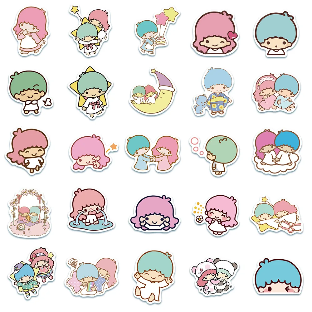 

10/30/50PCS Cartoon Cute Little Double Star Graffiti Notebook Guitar Skateboard Waterproof Hand Account Decoration Toy Wholesale