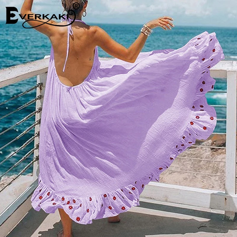 Everkaki Длинное Платье женское пляжное платье с цветочным принтом Boho Летнее