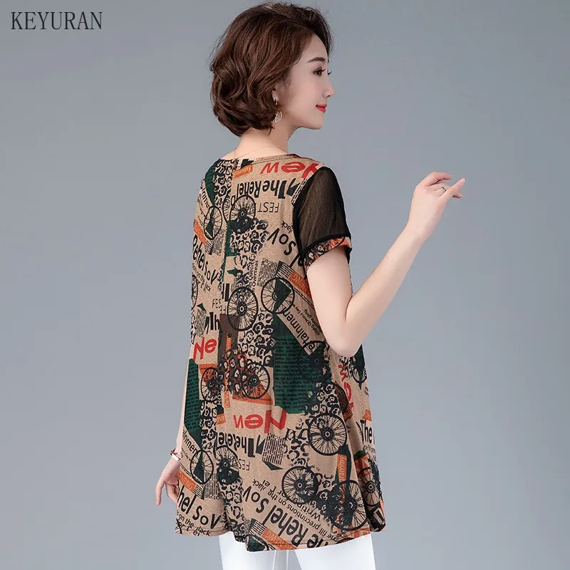 Women Summer V-Neck Lace Blouses Multicolor Print Shirts Lady Casual Short Sleeve Female Plus Size Blusas Tops | Женская одежда