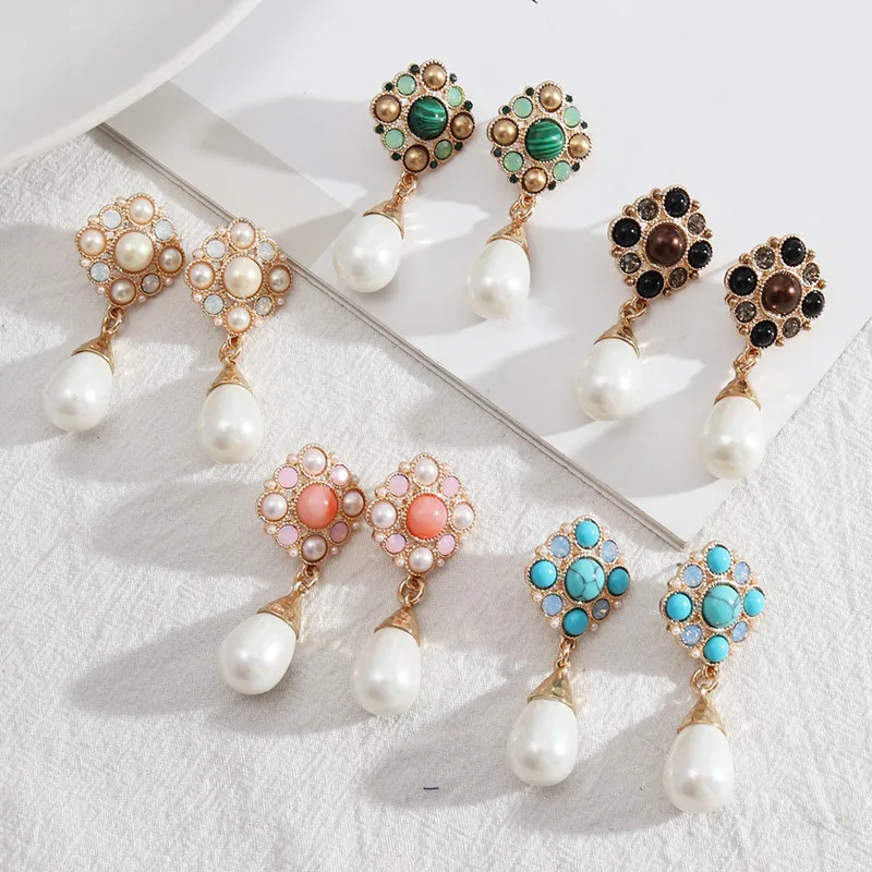 

Pave Semi-precious Stones Cross Floral Baroque Pearls Dangle Drops Earrings for Women Mother's Day Gift Jewelry Wholesale