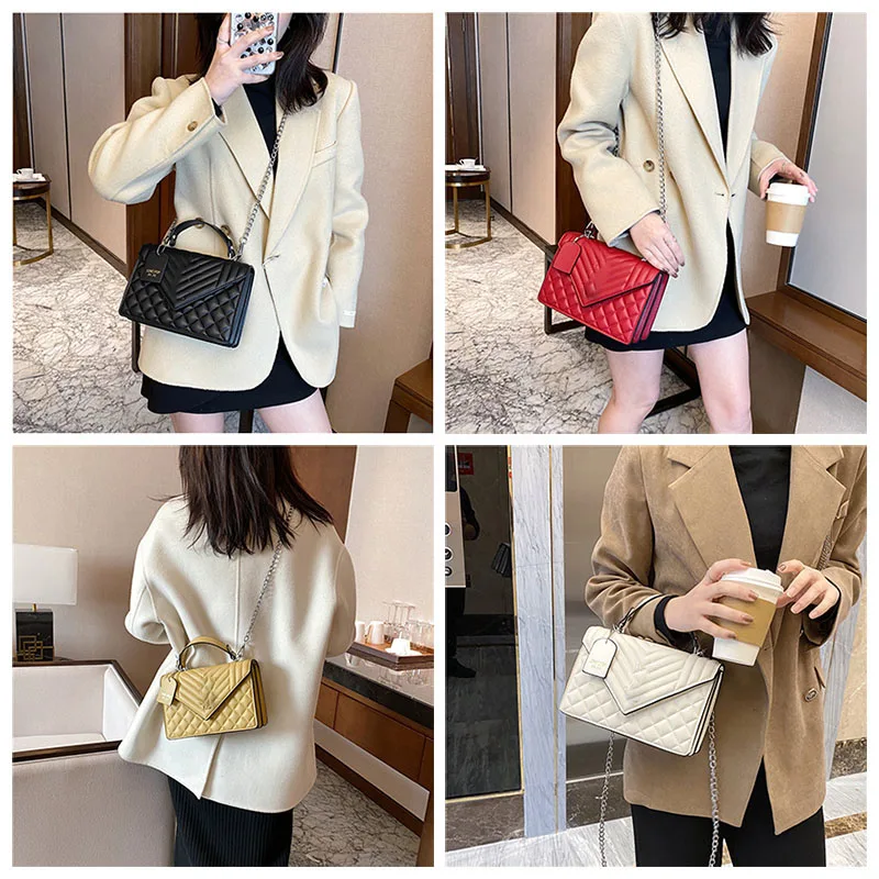 

Women Crossbody Bag Lingge Flap Bags For Women 2021 Quality Leather Thick Chain Shoulder Messenger Bags Female Handbag And Purse