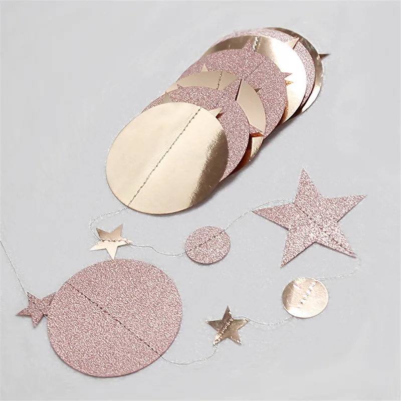 Rose Gold 4 м МЕРЦАЮЩАЯ Снежинка из бумаги подвесная гирлянда Рождественские украшения для дома год Navidad декор - Цвет: Rose Gold