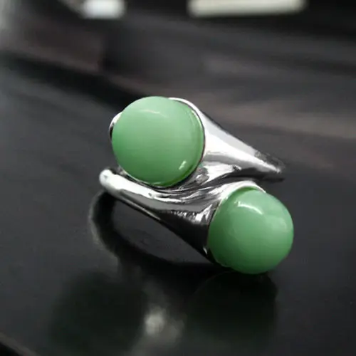 

wholesale noble GREEN Natural jade BEAD ROUND GEMS 925 STERLING SILVER RING SIZE 7 8 9 10