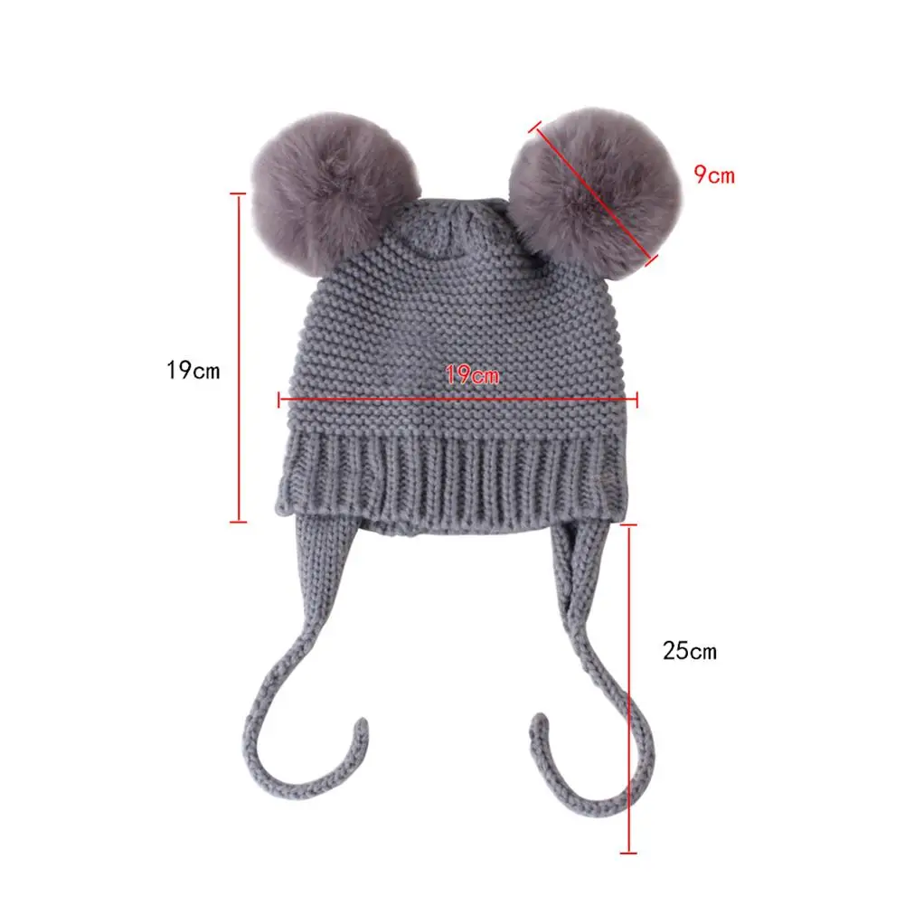 Детская зимняя двойная Кепка с помпонами для мальчиков и девочек детская мягкая