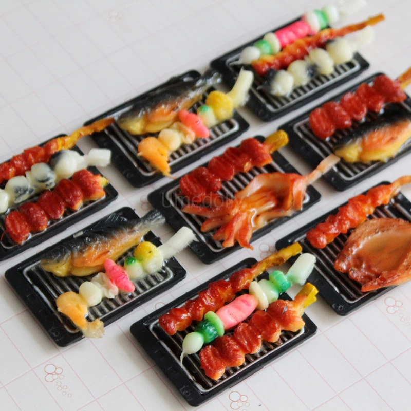 2 шт. 1/6 весы милый кукольный домик для барбекю с косынным мясом или рыбой