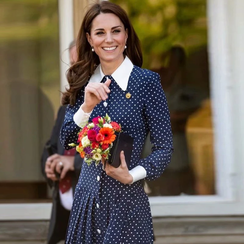 

Женское винтажное платье миди в горошек, с лацканами