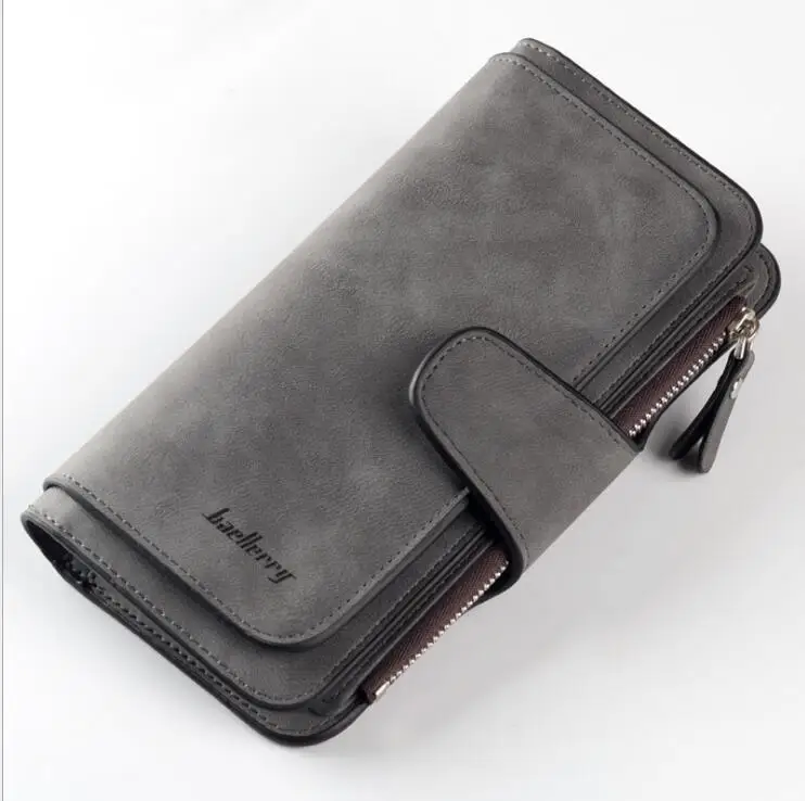 Темно-серый Baellerry Leather Women Wallets Coin Pocket Hasp Card Holder Money Bags Casual Long Ladies Clutch Phone Wallet Women Purse - Цвет: Темно-серый