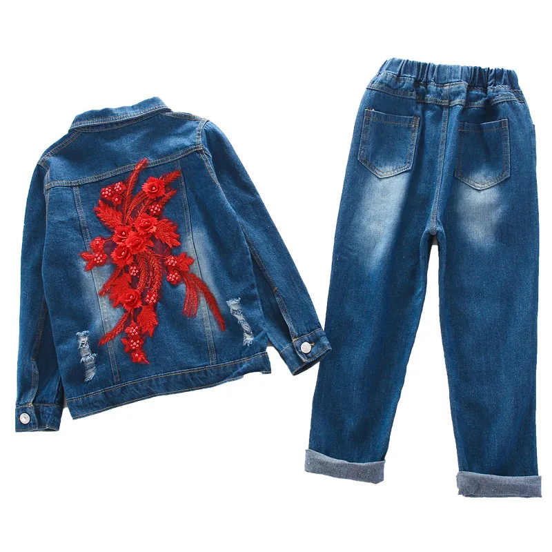 

Girl's fashion denim suit new spring dress set