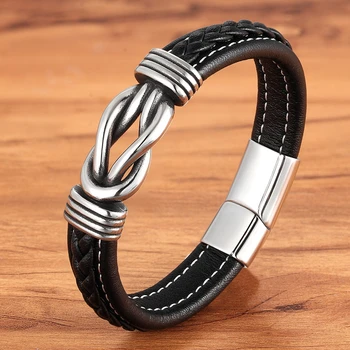 Men's Leather Bracelet Stainless Steel Combination 5