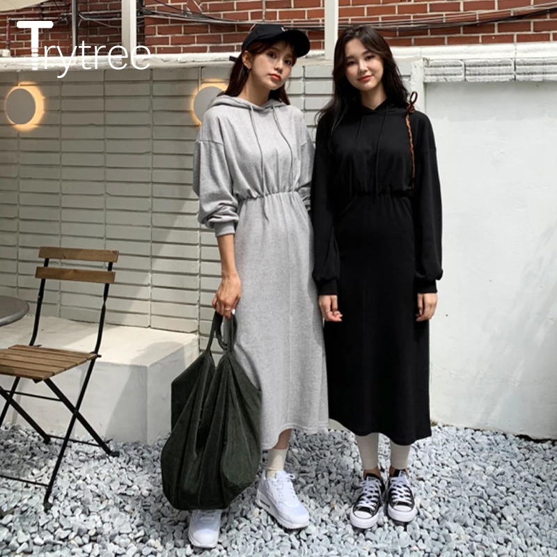 Женское платье с капюшоном Trytree повседневное однотонное свободное