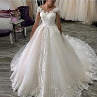 sheer half sleeves ball gown wedding dresses pleated ruched puffy lace up back bridal gowns princess 2021 robe de mariee spring