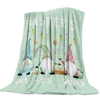 39 x 49 cozy soft throw blanket for couch bed easter gnomes egg bunny green background warm camping traveling beach
