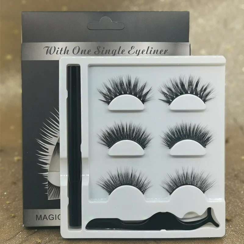 Новые 3 пары натуральных/толстых накладных ресниц с самоклеющейся жидкостью