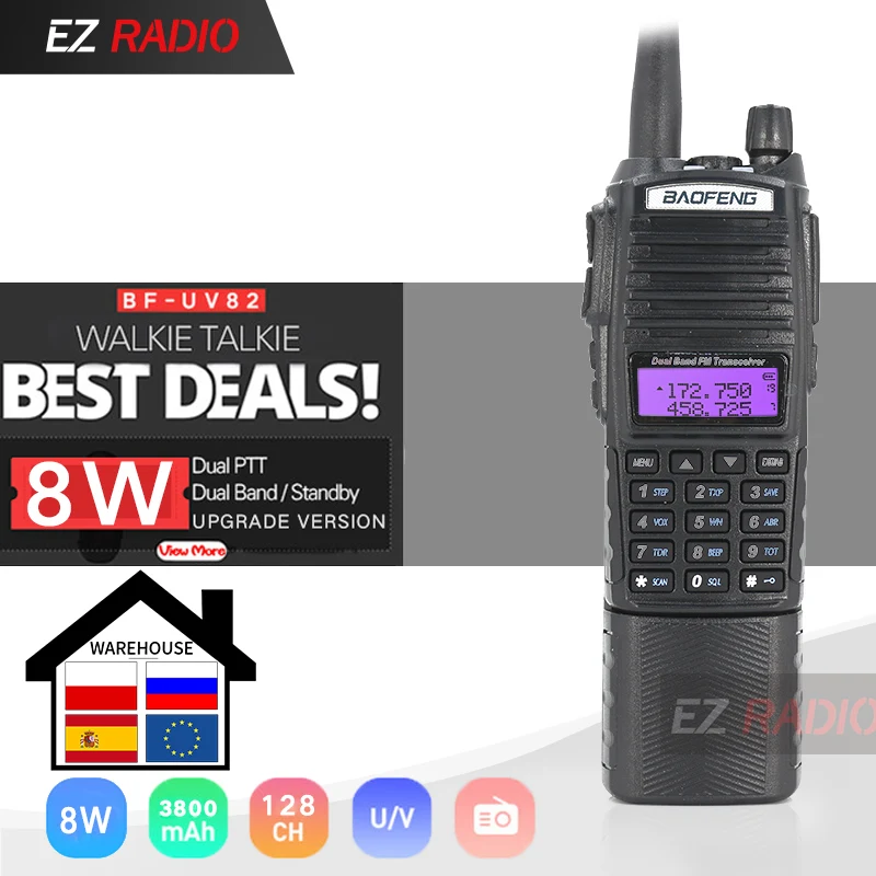 UV 82 8 Вт иди и болтай Walkie Talkie “иди увеличить 3800 мА/ч 5 с радиусом действия 10 км Ham