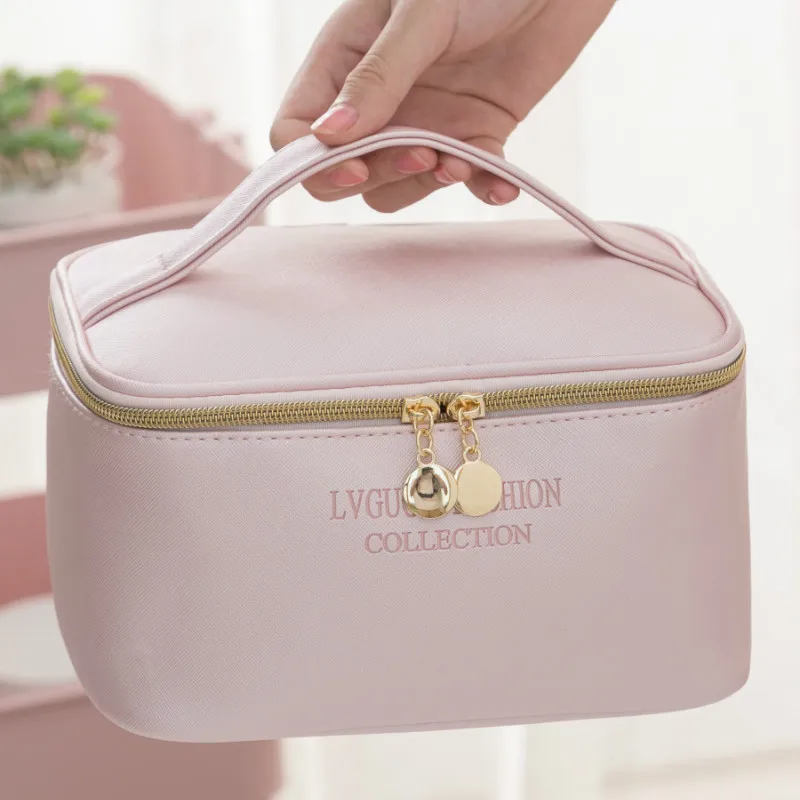 Большая сумка для хранения косметики домашняя организация Розовый матовый
