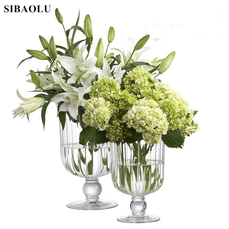 Прозрачная стеклянная ваза Ins креативная в европейском стиле с высокой ножкой