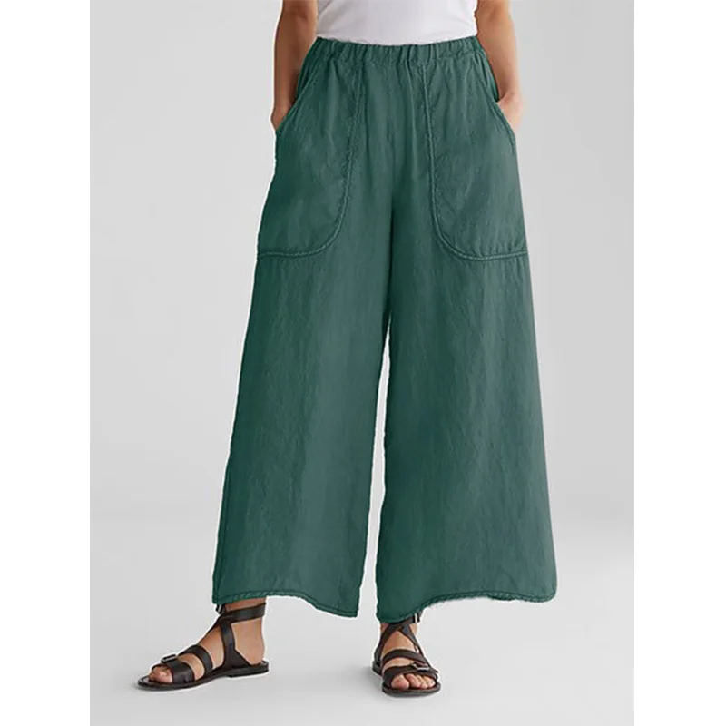 

Women's Home Casual Wide Leg Pants cotton hemp bag loose long pants plus size high waist fashion Pants