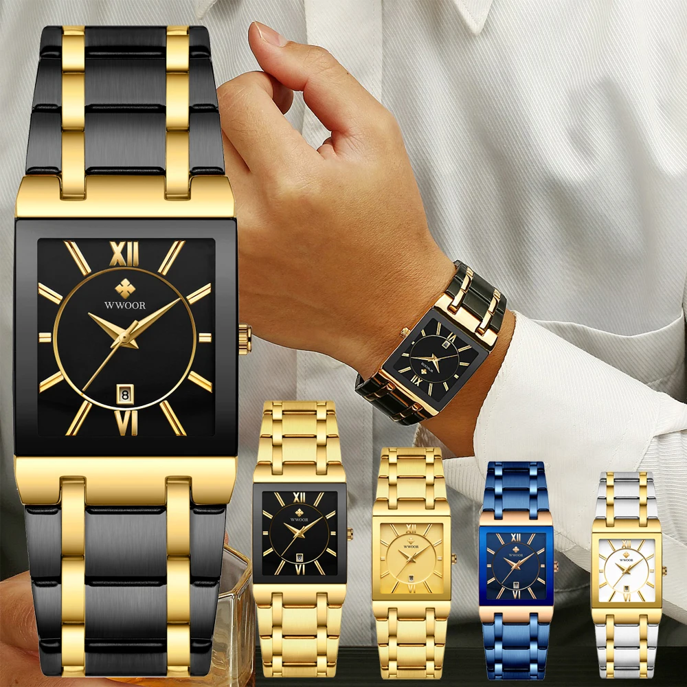 WWOOR 2022 Fashion Mens orologi Top Brand Luxury orologio da polso quarzo quadrato impermeabile ginevra Design Mens orologio Relogio Masculino