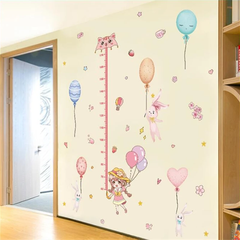 

Girl Height Meaure Wall Sticker DIY Rabbits Balloons Mural Decals for Kids Rooms Baby Bedroom Children Nursery House Decoration