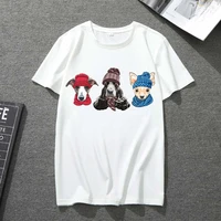 unisex t shirt white o neck three cute dog printed tops mens and womens casual commuter harajuku all match student t shirt