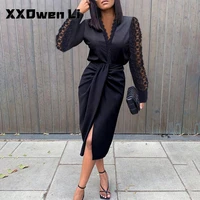 womens autumn sexy lace hollow long sleeve bag hip waist dress winter 2021 woman casual fashion v neck slit party lady dresses